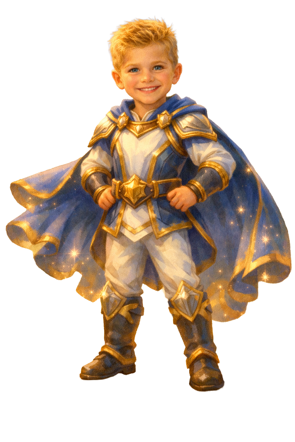 Our Standin Hero in a golden outfit and cape